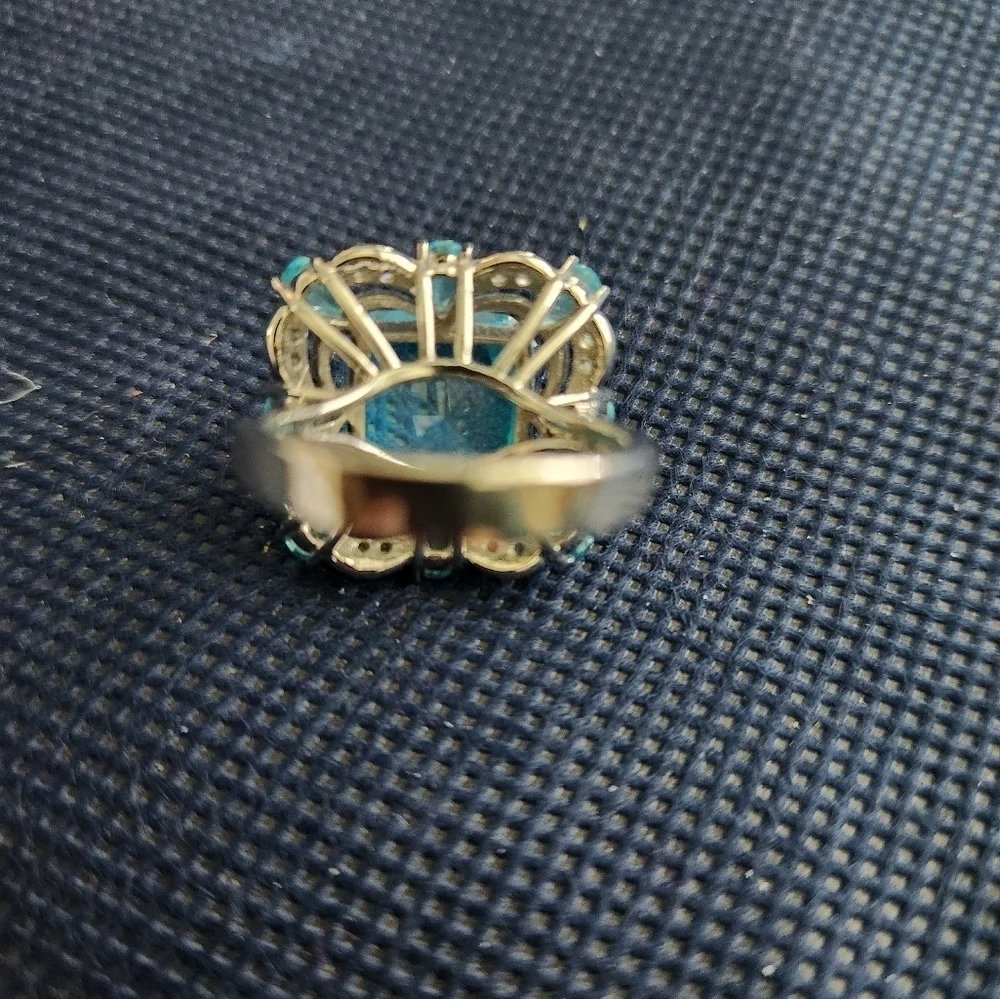 Aquamarine Ring, Sterling Silver Ring for Women, Boho Ring with Stone Blue Gemst - Picture 3 of 7